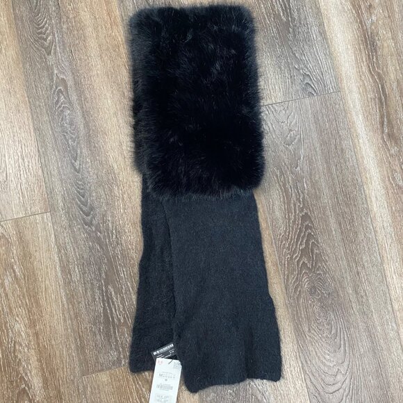Zara Black Faux Fur & Knit Scarf With Alpaca & Wool Blend NWT - Picture 1 of 5